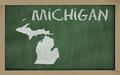 Image showing outline map of michigan on blackboard 