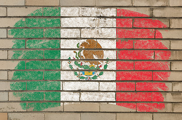 Image showing flag of mexico on grunge brick wall painted with chalk  