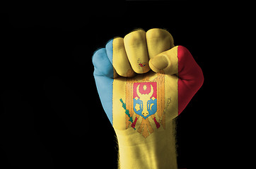 Image showing Fist painted in colors of moldova flag