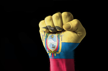 Image showing Fist painted in colors of ecuador flag