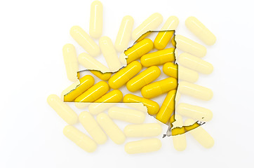 Image showing Outline map of new york with transparent pills in the background