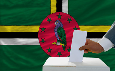 Image showing man voting on elections in dominica in front of flag