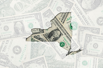 Image showing Outline map of new york with transparent american dollar banknot