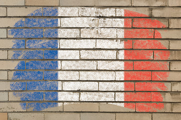 Image showing flag of France on grunge brick wall painted with chalk  