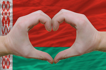 Image showing Heart and love gesture showed by hands over flag of belarus back