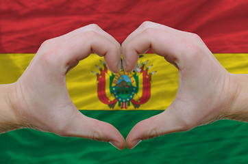 Image showing Heart and love gesture showed by hands over flag of bolivia back