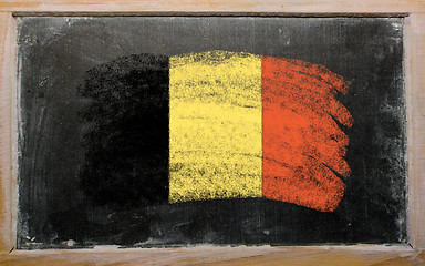 Image showing flag of Belgium on blackboard painted with chalk  