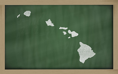 Image showing outline map of hawai on blackboard 