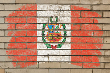 Image showing flag of  on grunge brick wall painted with chalk  