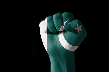 Image showing Fist painted in colors of pakistan flag