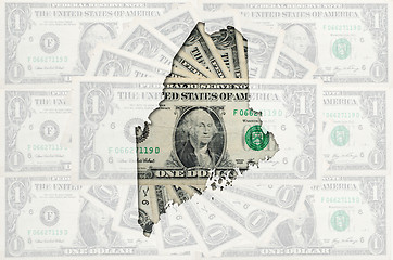 Image showing Outline map of maine with transparent american dollar banknotes 