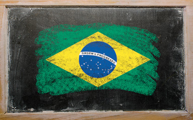 Image showing flag of Brazil on blackboard painted with chalk  
