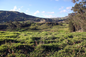 Image showing Green field and ruins