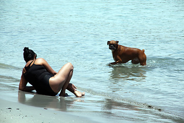 Image showing Woman and dog