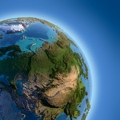 Image showing Earth with high relief, illuminated by the sun