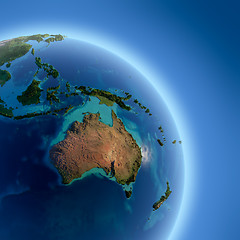 Image showing Earth with high relief, illuminated by the sun