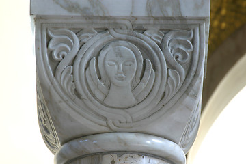 Image showing Symbol of Saint Matthew, historic church column ornate detail