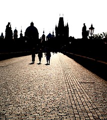 Image showing silhouette on the Charles bridge and statues