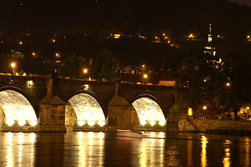 Image showing Prague charles bridge at night