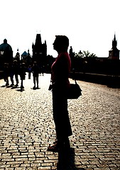 Image showing silhouette on the Charles bridge and statues