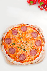 Image showing Italian original thin crust  pepperoni pizza