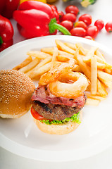 Image showing classic hamburger sandwich and fries