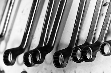 Image showing Industrial spanners in black and white with high contrast