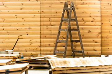 Image showing Wooden ladder in a construction site