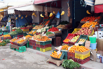 Image showing Fresh fruits and vegetables on a traditional market, El-Jem, Tunisia