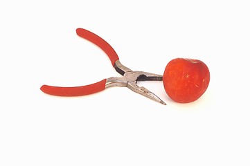 Image showing   	pliers and a nectarine
