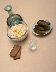 Image showing Vodka and snack.