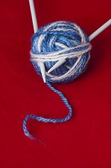 Image showing Ball of yarn and knitting skewers