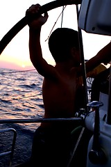 Image showing a child  silhouette on a yacht