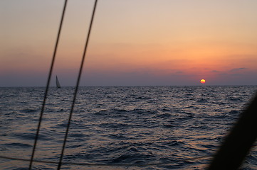 Image showing sunset on a yacht