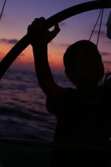 Image showing a child  silhouette on a yacht