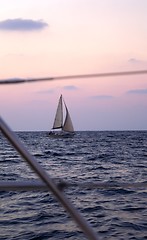 Image showing sunset on a yacht