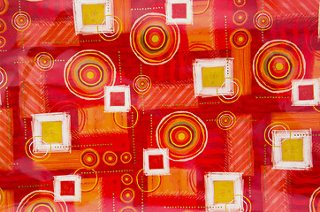 Image showing Table cloth background with circles and squares.