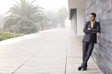 Image showing Elegant businessman next to his office