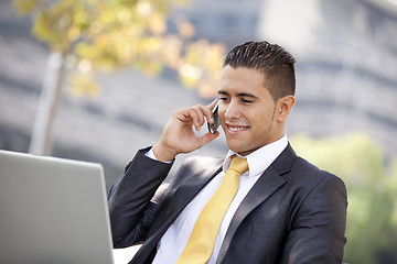 Image showing Businessman working at the city park