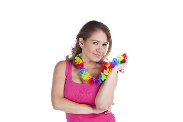 Image showing Happy woman with a Garland