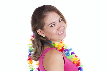 Image showing Happy woman with a Garland