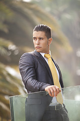 Image showing Modern businessman at the office balcony