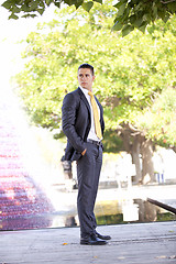 Image showing Modern businessman at the city park