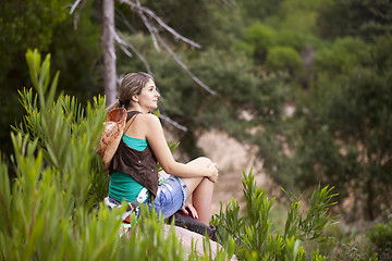 Image showing Woman hiking at the forest