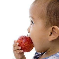 Image showing cute boy eating an apple