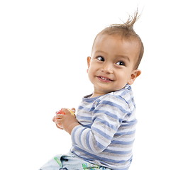 Image showing cute boy a red apple