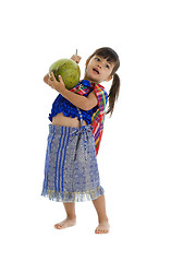 Image showing sweet little girl with coconut