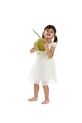 Image showing little girl with coconut