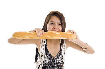 Image showing woman with french bread