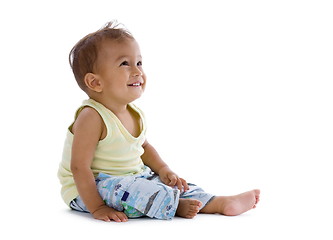 Image showing little boy laughing and looking up